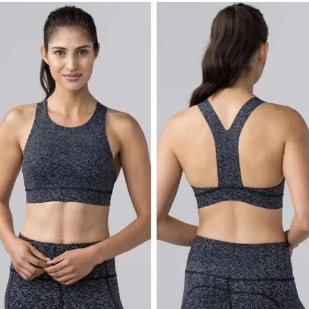 Lululemon Athletica Fast Free High Neck Razorback Gray Black Sport Bra